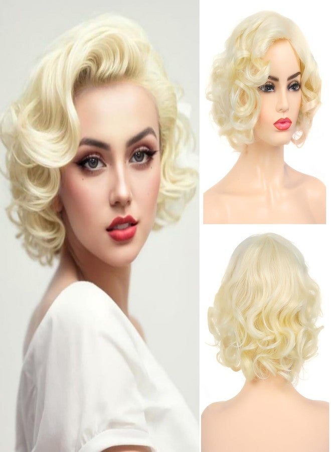 Dsimeig Short Curly Wavy Blonde Wigs for Women Synthetic Natural Hair Wig Halloween Costume Cosplay Wig - Image 1